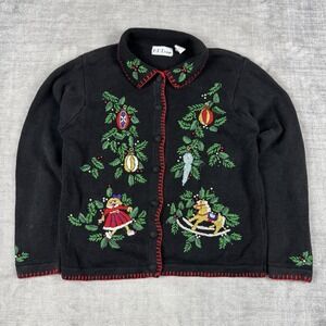 B.P‎  Sweater Womens Small Black Vtg 90s Cardigan Winter Christmas Ornaments